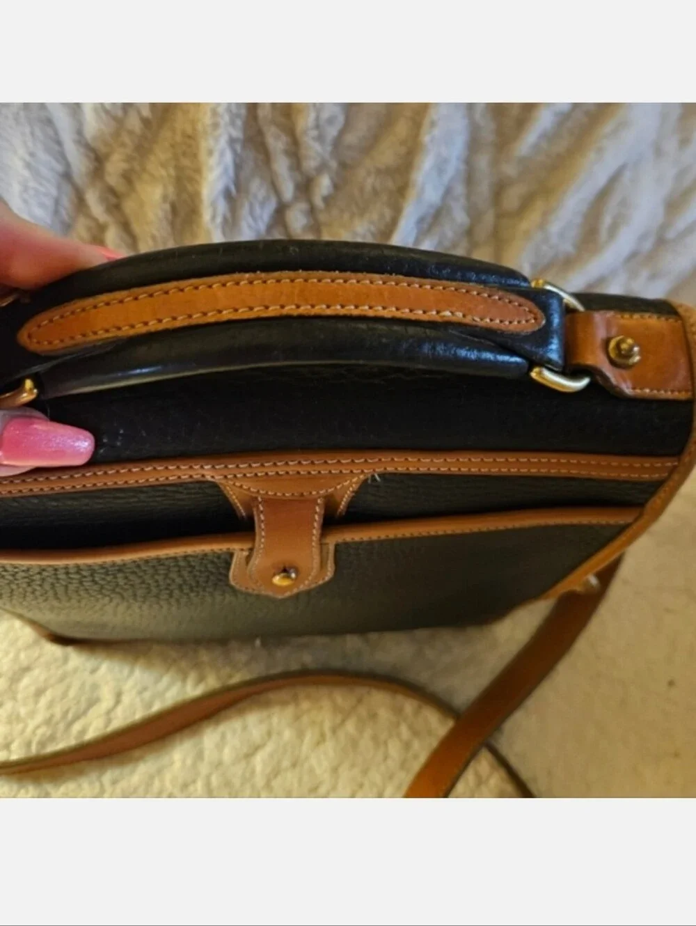 Dooney & Bourke Surrey 3-Way AWL Black and Tan Leather Crossbody Bag